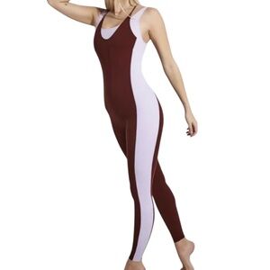 NWT Nike Yoga Dri-FIT Luxe layered 7/8 Jumpsuit in Brown & Lilac Stretch Fabric